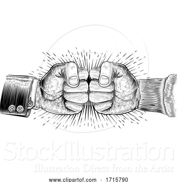 Vector Illustration of Fists Punching Vintage Woodcut Style Concept