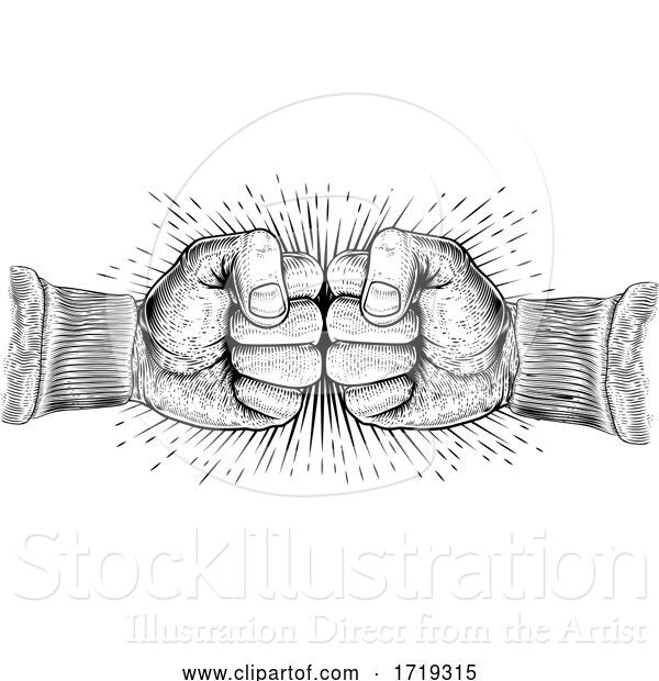 Vector Illustration of Fists Punching Vintage Woodcut Style Concept