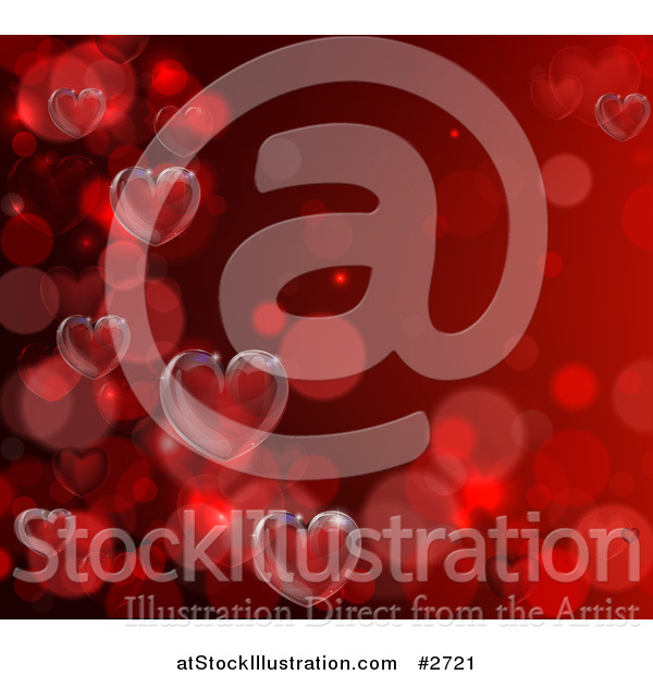 Vector Illustration of Floating Bubbles and 3d Hearts on Red