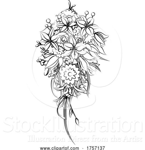 Vector Illustration of Floral Flower Bouquet in a Sketch Drawing Style