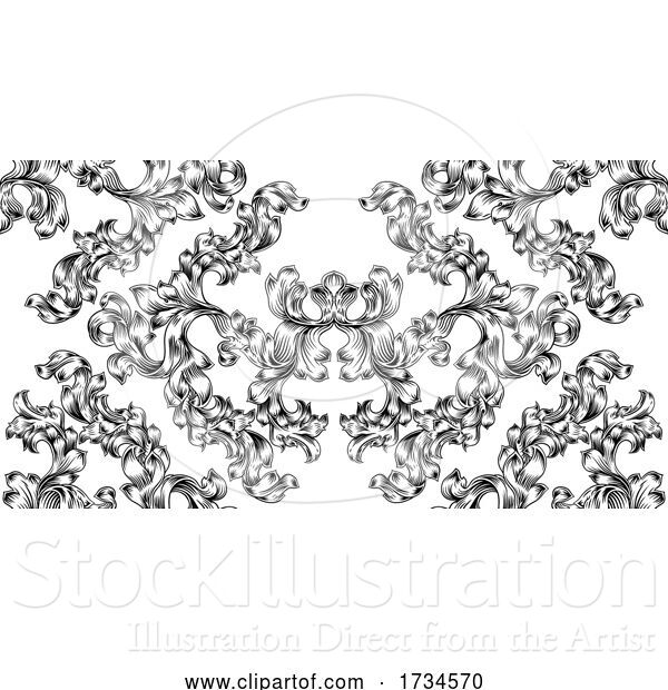 Vector Illustration of Floral Motif Scroll Pattern Seamless Tile