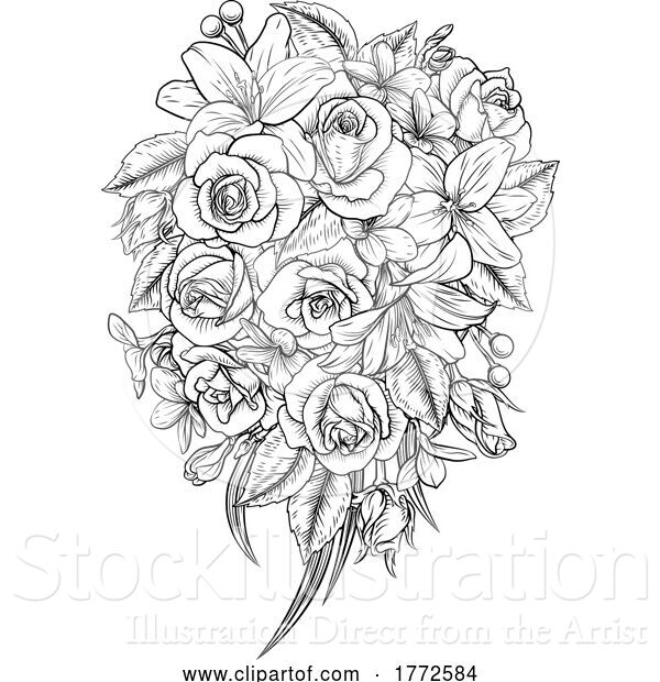 Vector Illustration of Flowers Floral Bouquet Roses Funeral Wedding