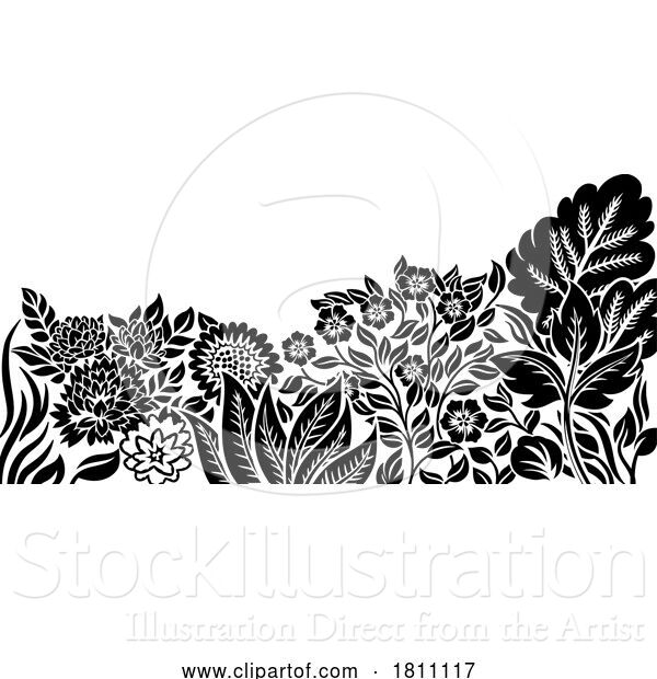 Vector Illustration of Flowers Pattern Flower Woodcut Engraved Abstract
