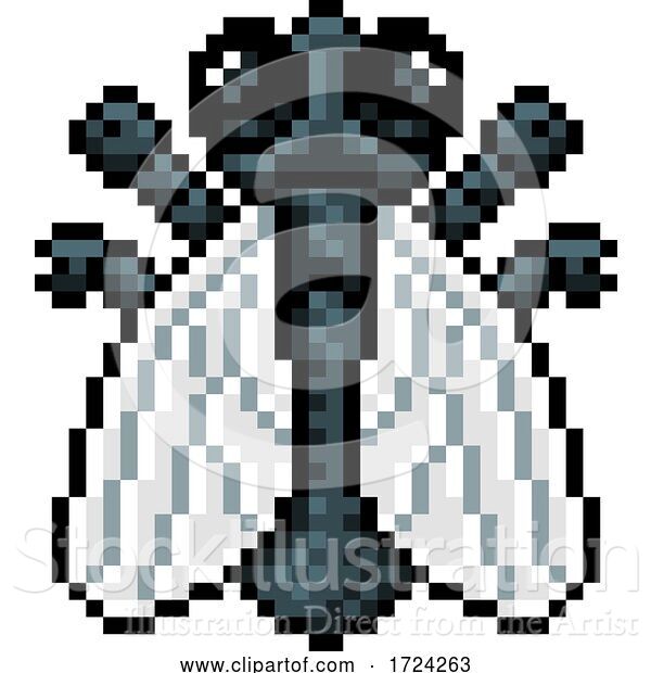 Vector Illustration of Fly Bug Insect Pixel Art Video Game 8 Bit Icon