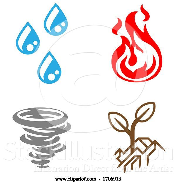 Vector Illustration of Four Elements Earth Water Air Fire Icon Set