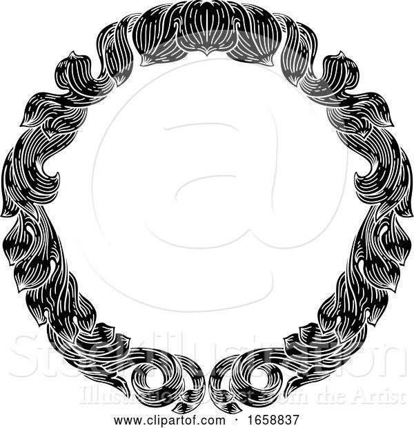 Vector Illustration of Frame Laurel Filigree Crest Floral Pattern Motif