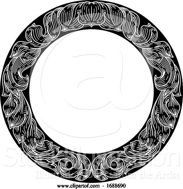 Vector Illustration of Frame Laurel Leaf Crest Floral Pattern Motif