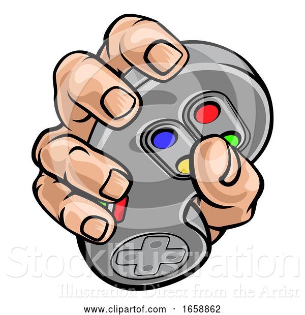 Vector Illustration of Gamer Hand Holding Video Gaming Game Controller