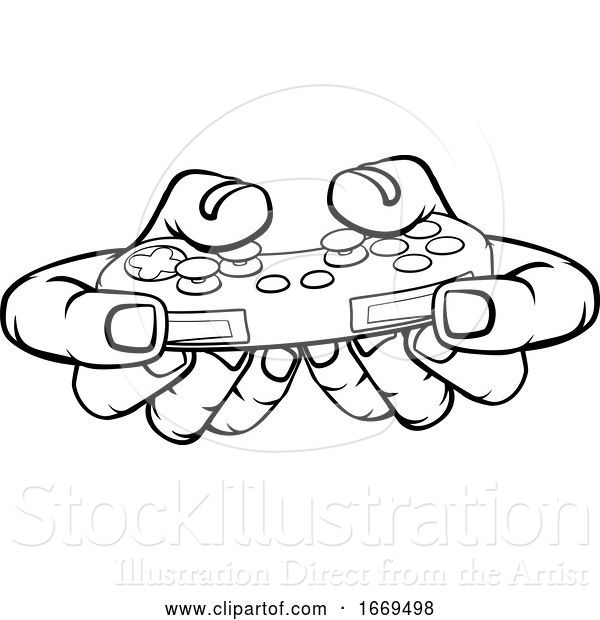 Vector Illustration of Gamer Hand Holding Video Gaming Game Controller