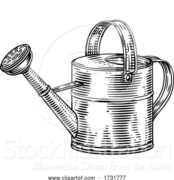 Vector Illustration of Garden Tool Watering Can Woodcut Vintage Style