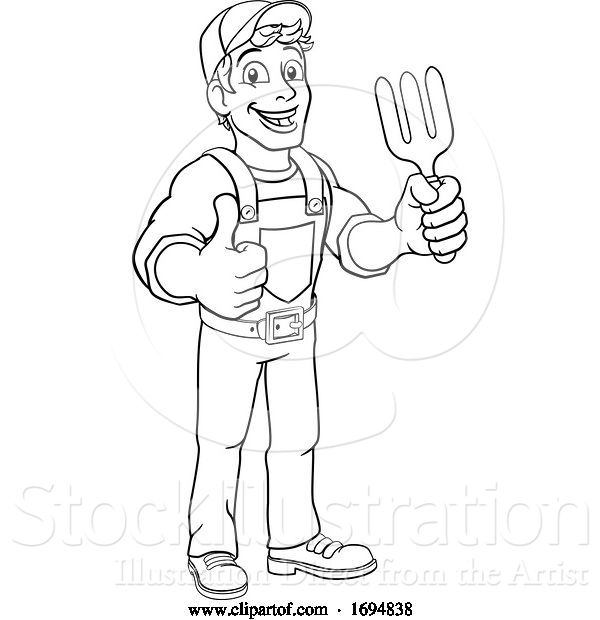 Vector Illustration of Gardener Garden Fork Tool Handyman Guy