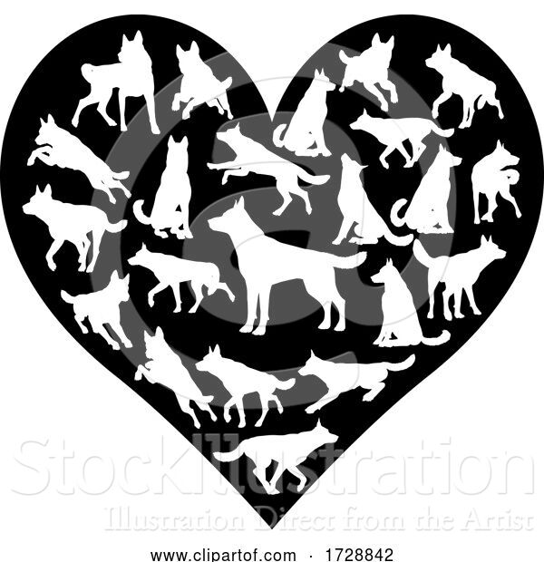 Vector Illustration of German Shepard Alsatian Dog Heart Concept