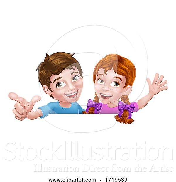 Vector Illustration of Girl and Boy Children Children Sign