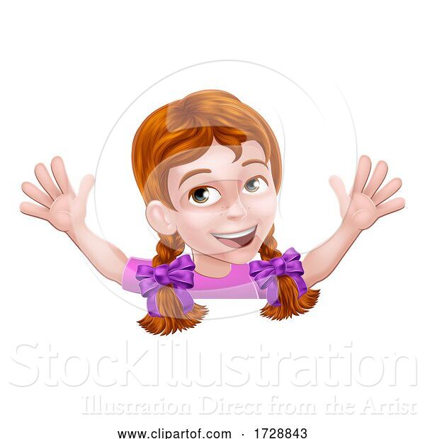 Vector Illustration of Girl Kid Child Peeking over Sign Waving