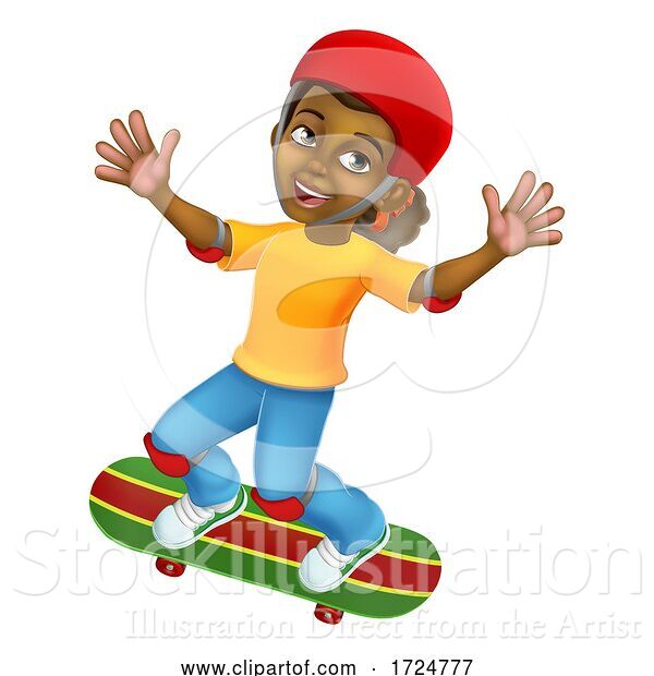 Vector Illustration of Girl Kid on Skateboard Skateboarding