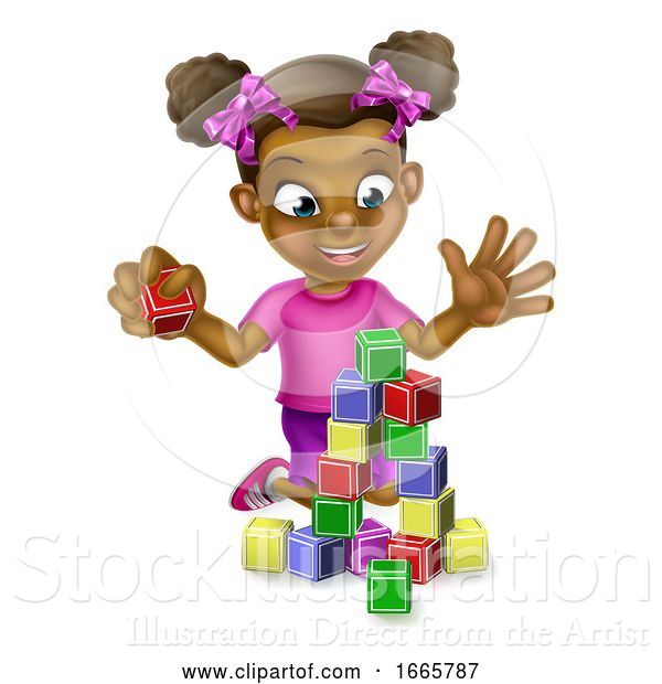 Vector Illustration of Girl Playing with Building Blocks