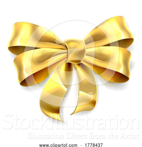 Vector Illustration of Gold Gift Golden Ribbon Present Bow