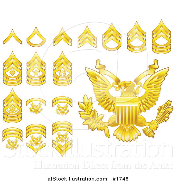 Vector Illustration of Gold Military American Army Enlisted Rank Insignia Icons