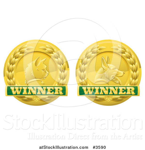 Vector Illustration of Golden Cat and Dog Pet Award Medals