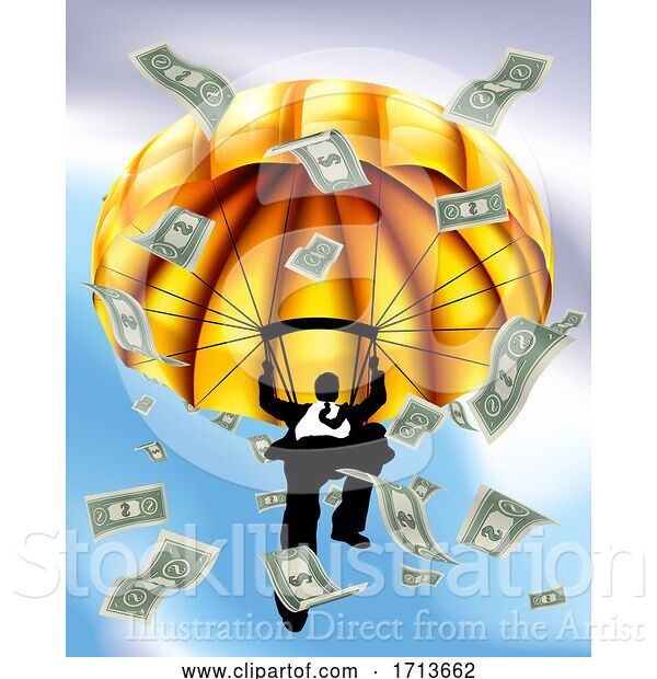 Vector Illustration of Golden Parachute Cash Silhouette Businessman