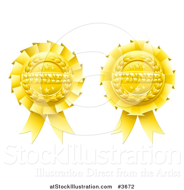 Vector Illustration of Golden Winner Award Ribbon Medals