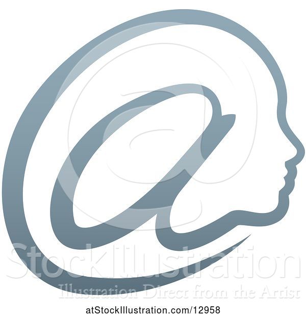 Vector Illustration of Gradient Profiled Face in an Email Arobase at Symbol