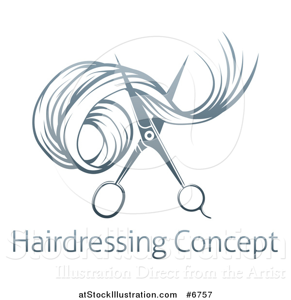 Vector Illustration of Gradient Scissors Cutting Hair over Sample Text