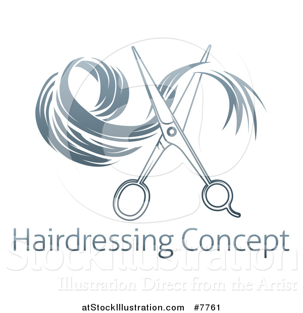 Vector Illustration of Gradient Scissors Cutting Hair over Sample Text