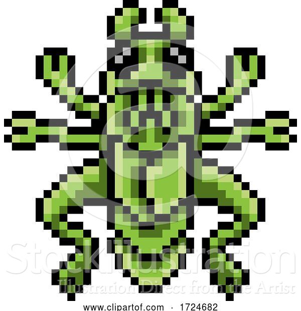 Vector Illustration of Grasshopper Bug Insect Pixel Art Game Icon