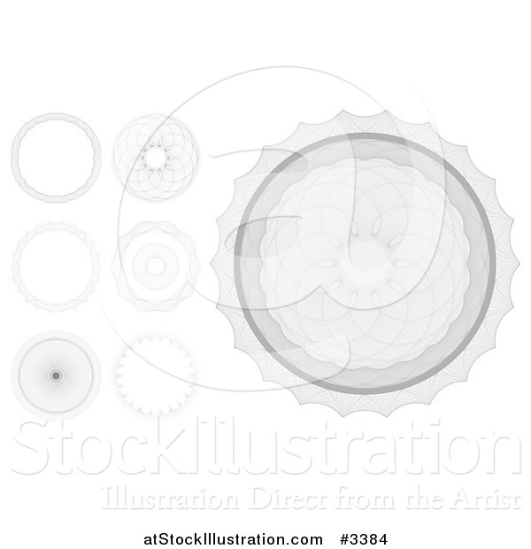 Vector Illustration of Grayscale Security Banknote and Certificate Guilloche Designs