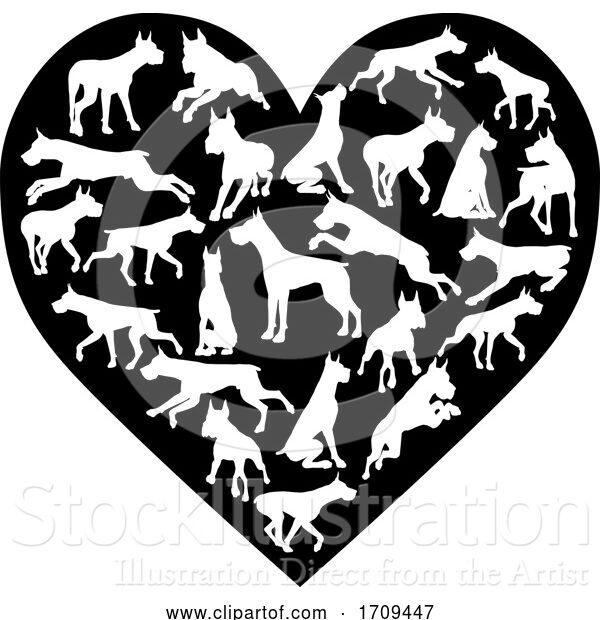 Vector Illustration of Great Dane Dog Heart Silhouette Concept