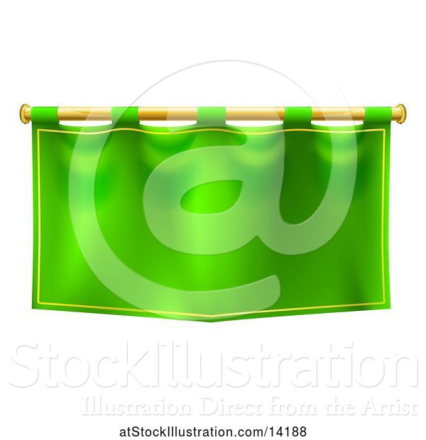 Vector Illustration of Green Banner Suspended from a Golden Pole