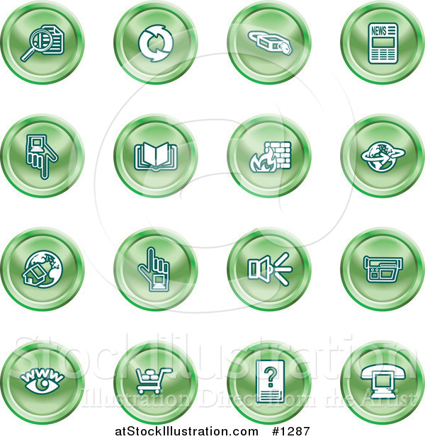 Vector Illustration of Green Icons of Security Symbols on a White Background