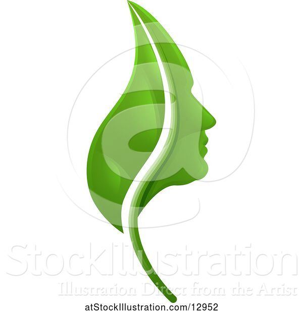 Vector Illustration of Green Leaf and Profiled Face