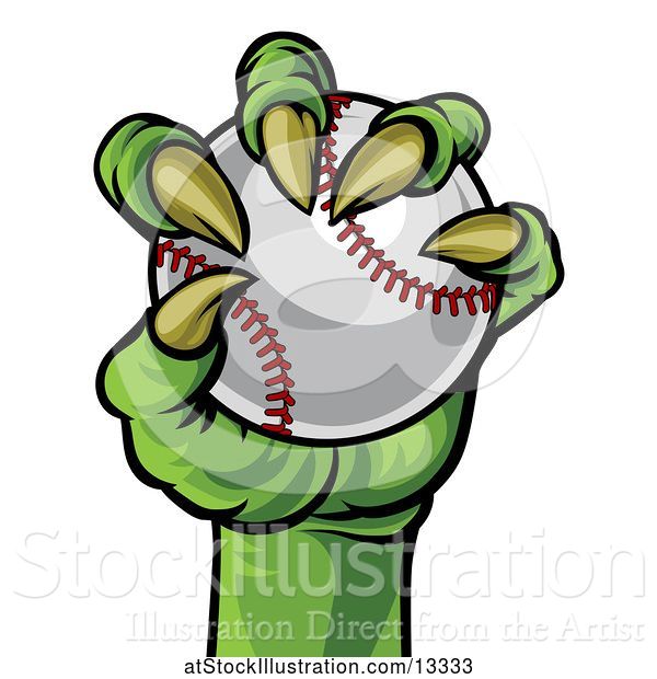 Vector Illustration of Green Monster Claw Holding a Baseball