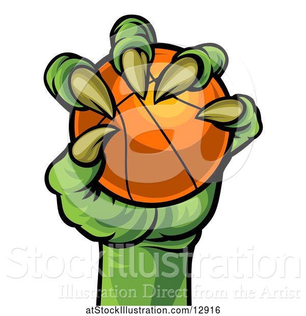 Vector Illustration of Green Monster Claw Holding a Basketball