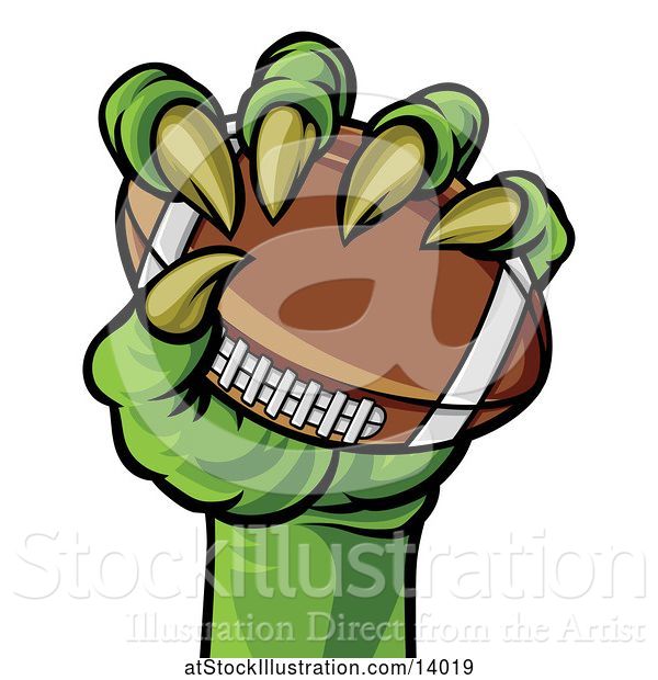 Vector Illustration of Green Monster Claw Holding a Football