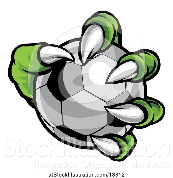 Vector Illustration of Green Monster Claw Holding a Soccer Ball