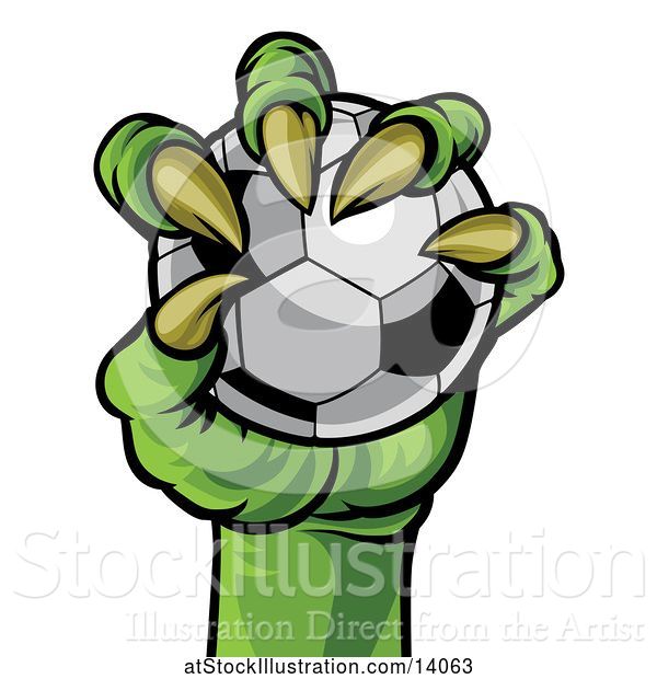 Vector Illustration of Green Monster Claw Holding a Soccer Ball