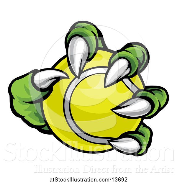 Vector Illustration of Green Monster Claw Holding a Tennis Ball