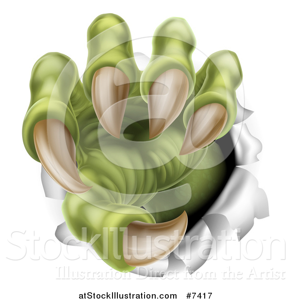 Vector Illustration of Green Monster Claws Ripping Through Metal with Sharp Talons