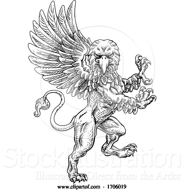 Vector Illustration of Griffon Rampant Griffin Coat of Arms Crest Mascot