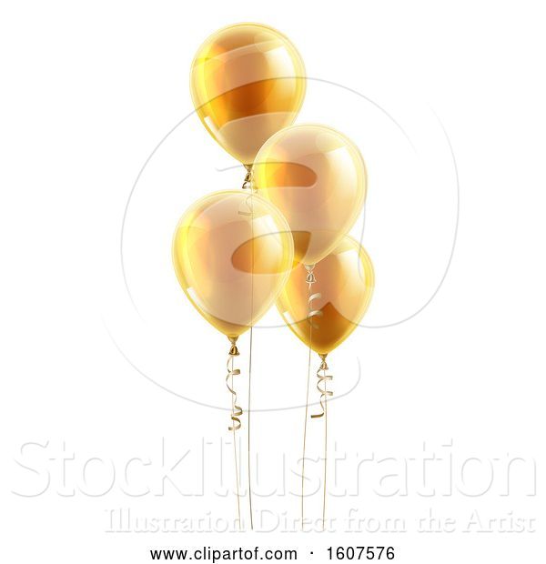 Vector Illustration of Group of 3d Golden Party Balloons