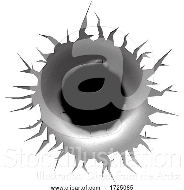 Vector Illustration of Gun Shot Bullet Hole Rip in Metal Design