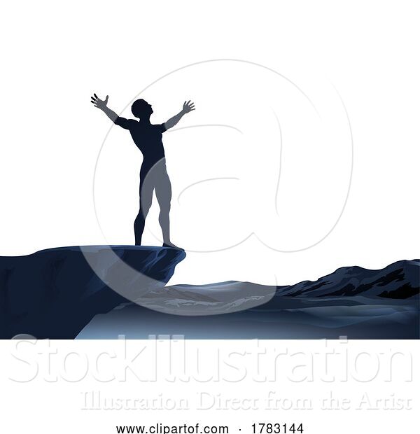 Vector Illustration of Guy Standing Silhouette Arms up Raised