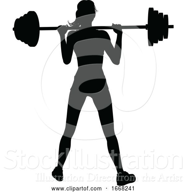 Vector Illustration of Gym Lady Silhouette Barbell Weights