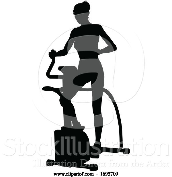 Vector Illustration of Gym Lady Silhouette Elliptical Cross Fit Machine