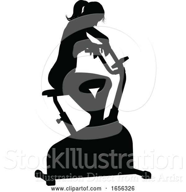 Vector Illustration of Gym Lady Silhouette Stationary Exercise Spin Bike