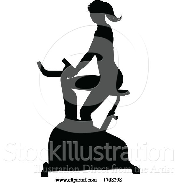 Vector Illustration of Gym Lady Silhouette Stationary Exercise Spin Bike