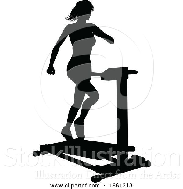 Vector Illustration of Gym Lady Silhouette Treadmill Running Machine